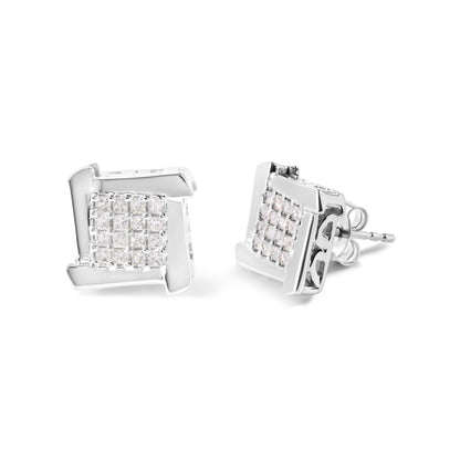 10K White Gold 1/2 Cttw Composite Princess Diamond Square and Swirl Stud Earrings (I-J Color, I1-I2 Clarity) by Bids.com