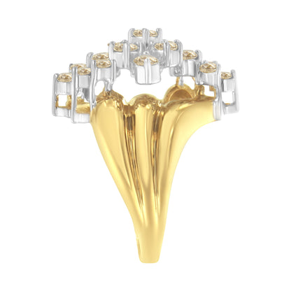 10K Yellow Gold 1 1/2 Cttw Diamond Cluster Tapered Shank Cocktail Ring Cocktail Ring (I-J Color, I1-I2 Clarity) - Ring Size 7 by Bids.com
