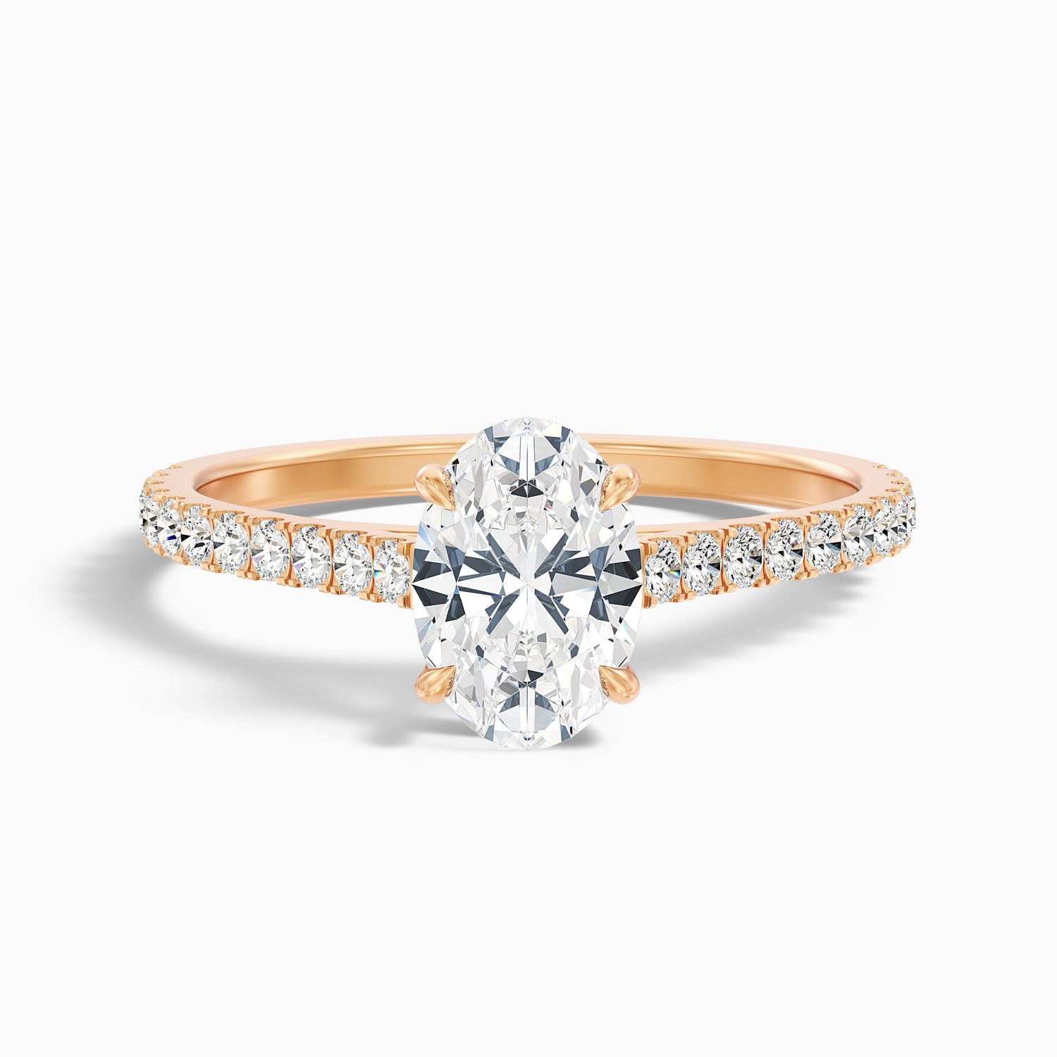 Zoe 3 Carat Oval Side Stone Pave Lab Grown Engagement Ring in 18k Yellow Gold