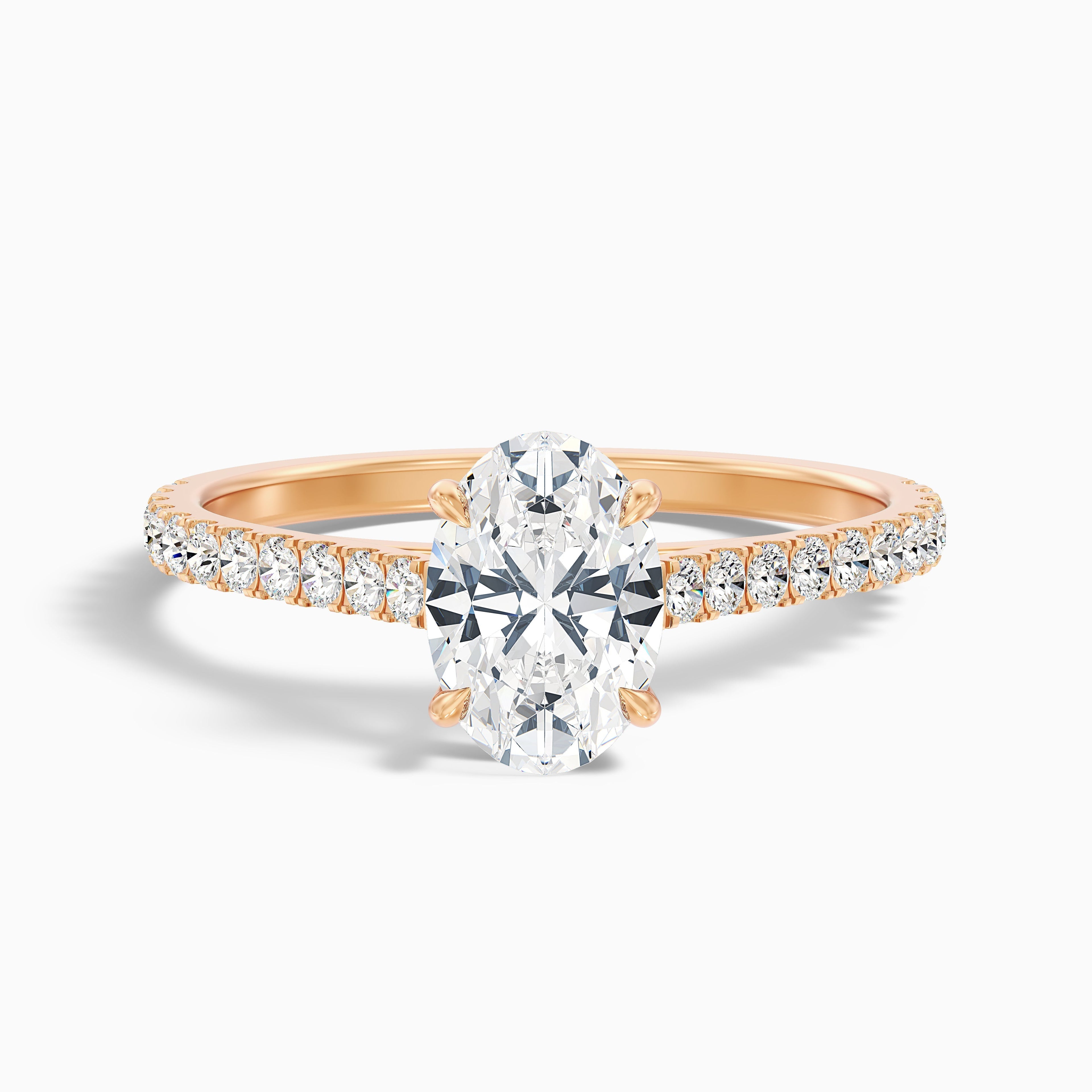Diana 2 Carat Oval Side Stone Pave Moissanite Diamond Ring in 14k White Gold
