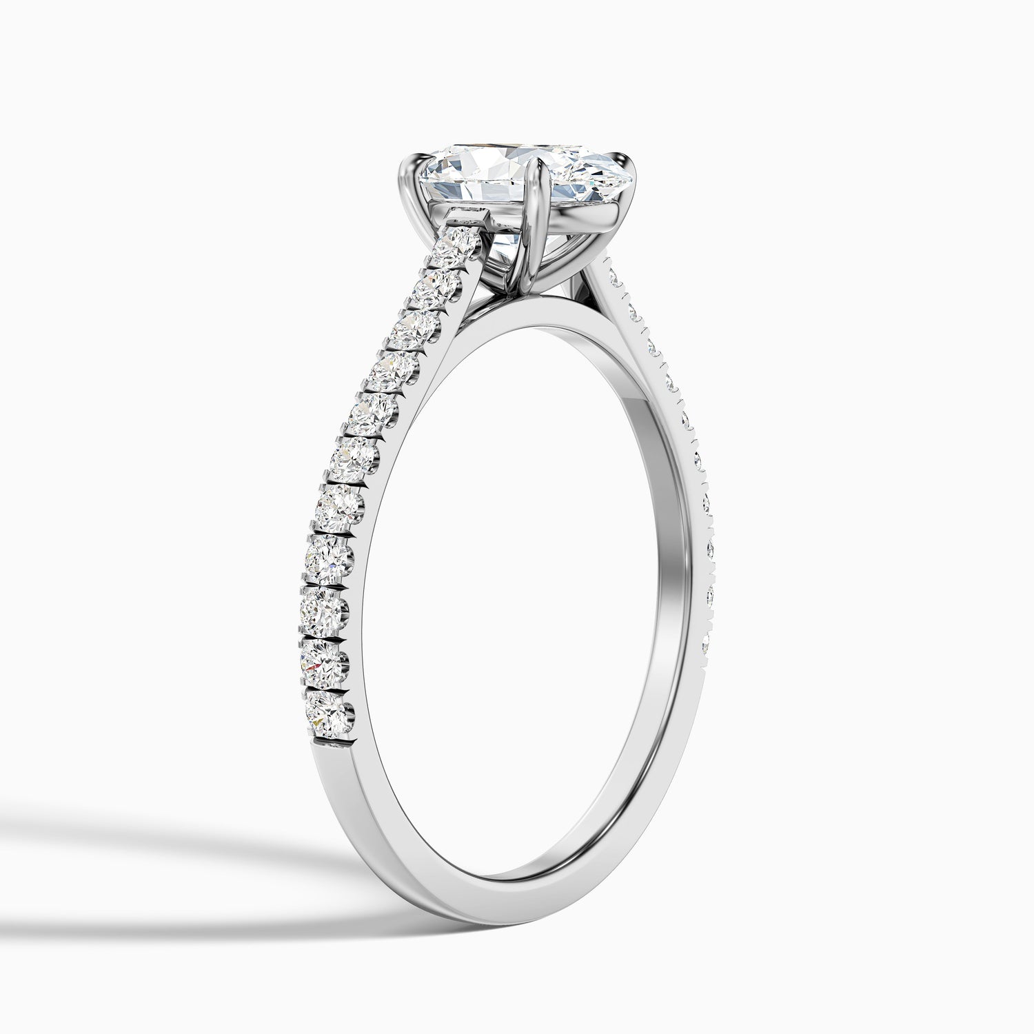 Ema 9 Carat Oval Solitaire Pave Moissanite Diamond Ring in Platinum