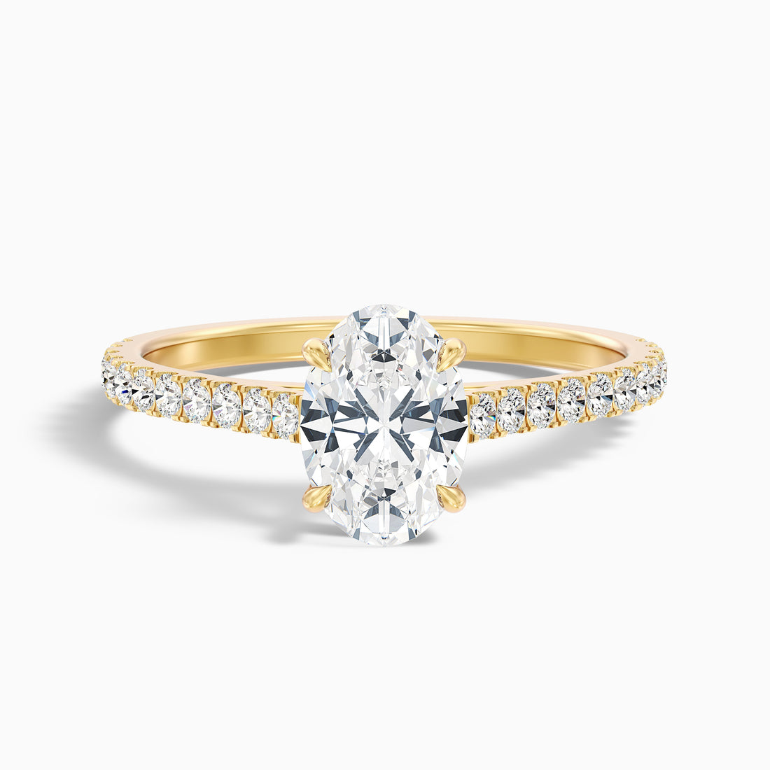 Zoe 4 Carat Oval Side Stone Pave Lab Grown Engagement Ring in 14k Yellow Gold  DestGlow