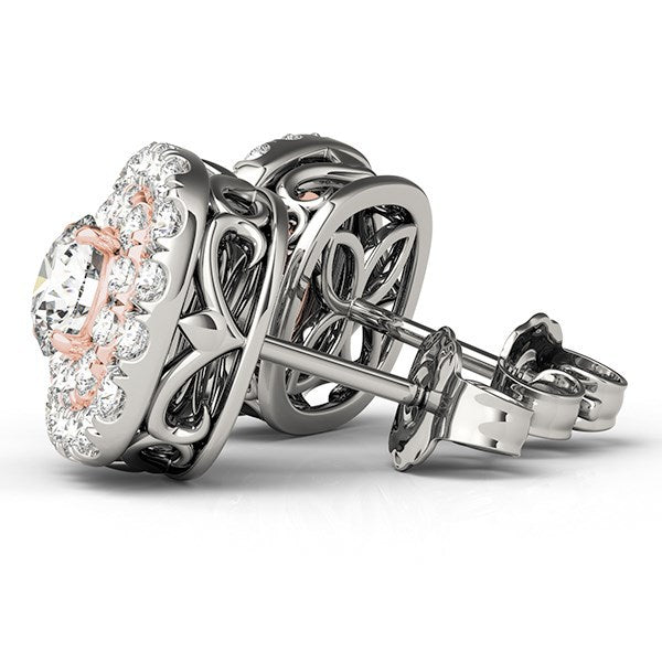 14k White and Rose Gold Cushion Shape Halo Diamond Earrings (3/4 cttw) by Bids.com