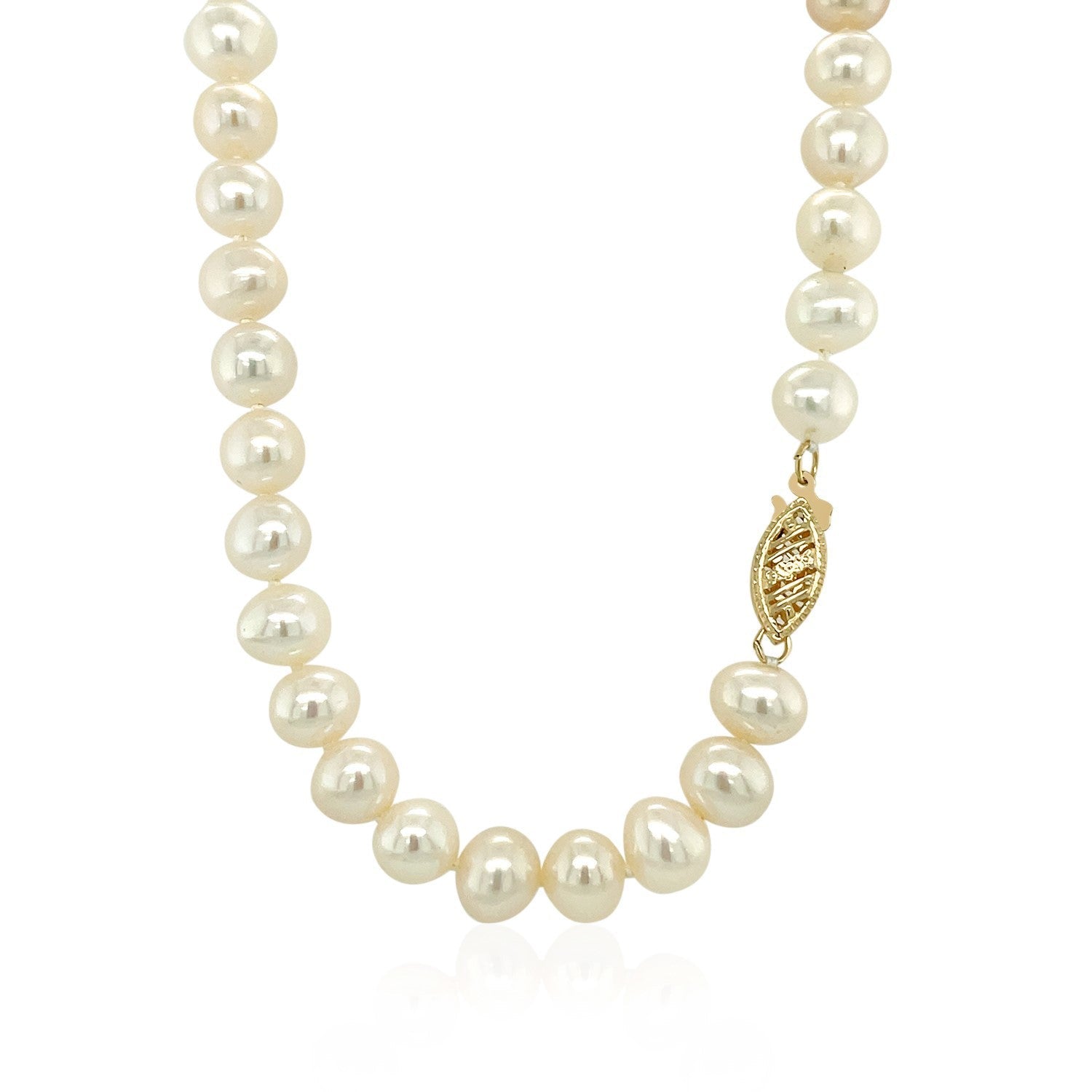 14k Yellow Gold Necklace with White Freshwater Cultured Pearls (6.0mm to 6.5mm) by Bids.com