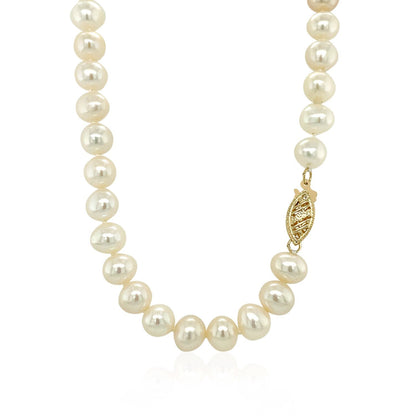 14k Yellow Gold Necklace with White Freshwater Cultured Pearls (6.0mm to 6.5mm) by Bids.com