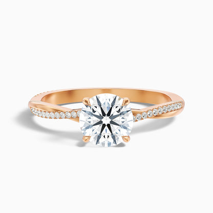 Elle 3 Carat Round Cut Side Stone Twisted Pave Lab Grown Engagement Ring in 10k Rose Gold