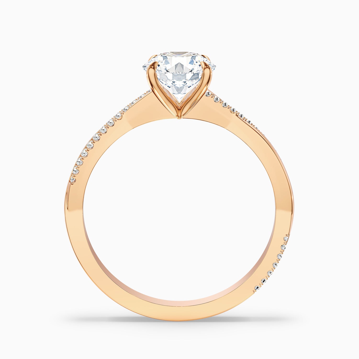 Elle 1.5 Carat Round Cut Side Stone Twisted Pave Lab Grown Engagement Ring in 14k Rose Gold