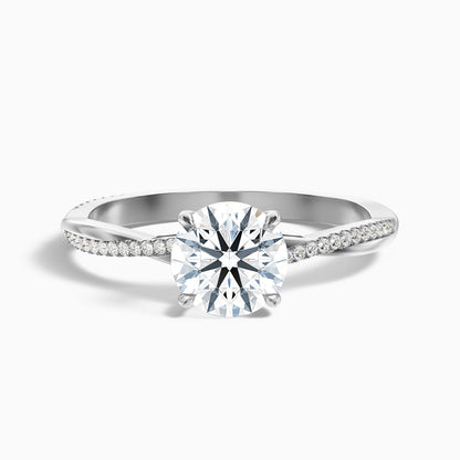 Amy 2 Carat Round Cut Side Stone Twisted Pave Moissanite Diamond Ring in 18k Rose Gold