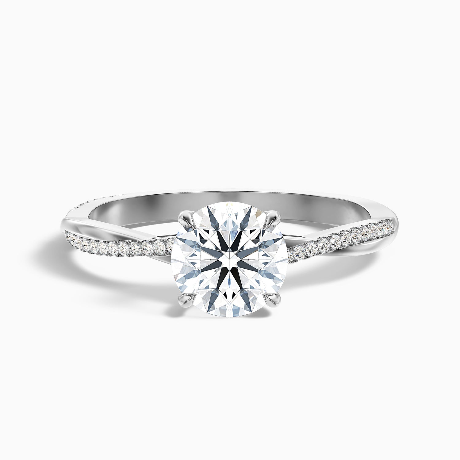 Elle 4.5 Carat Round Cut Side Stone Twisted Pave Lab Grown Engagement Ring in 18k Rose Gold