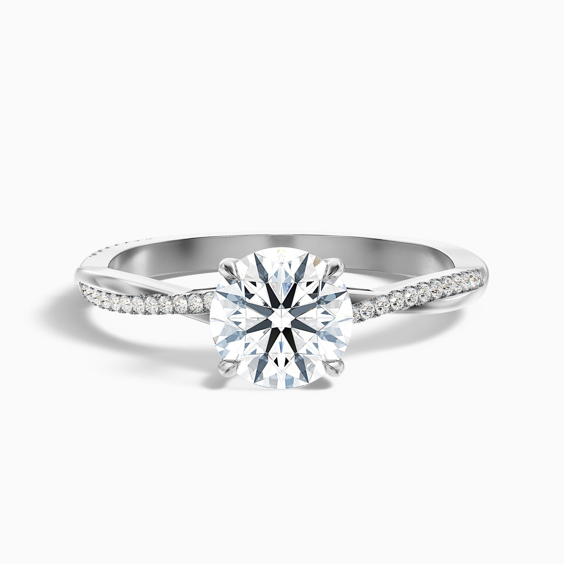 Elle 4 Carat Round Cut Side Stone Twisted Pave Lab Grown Engagement Ring in 18k White Gold  DestGlow