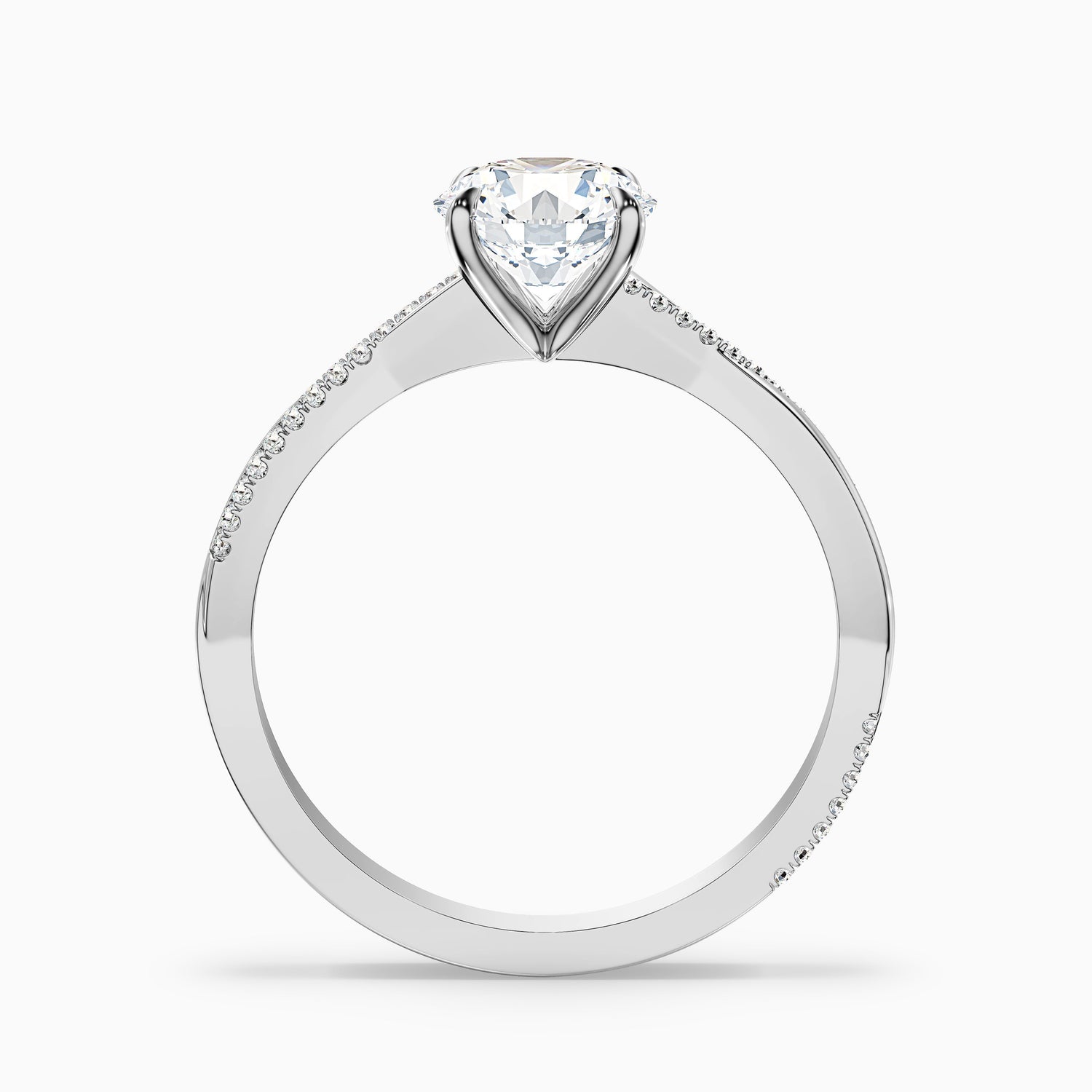 Amy 3 Carat Round Cut Side Stone Twisted Pave Moissanite Diamond Ring in 14k Rose Gold