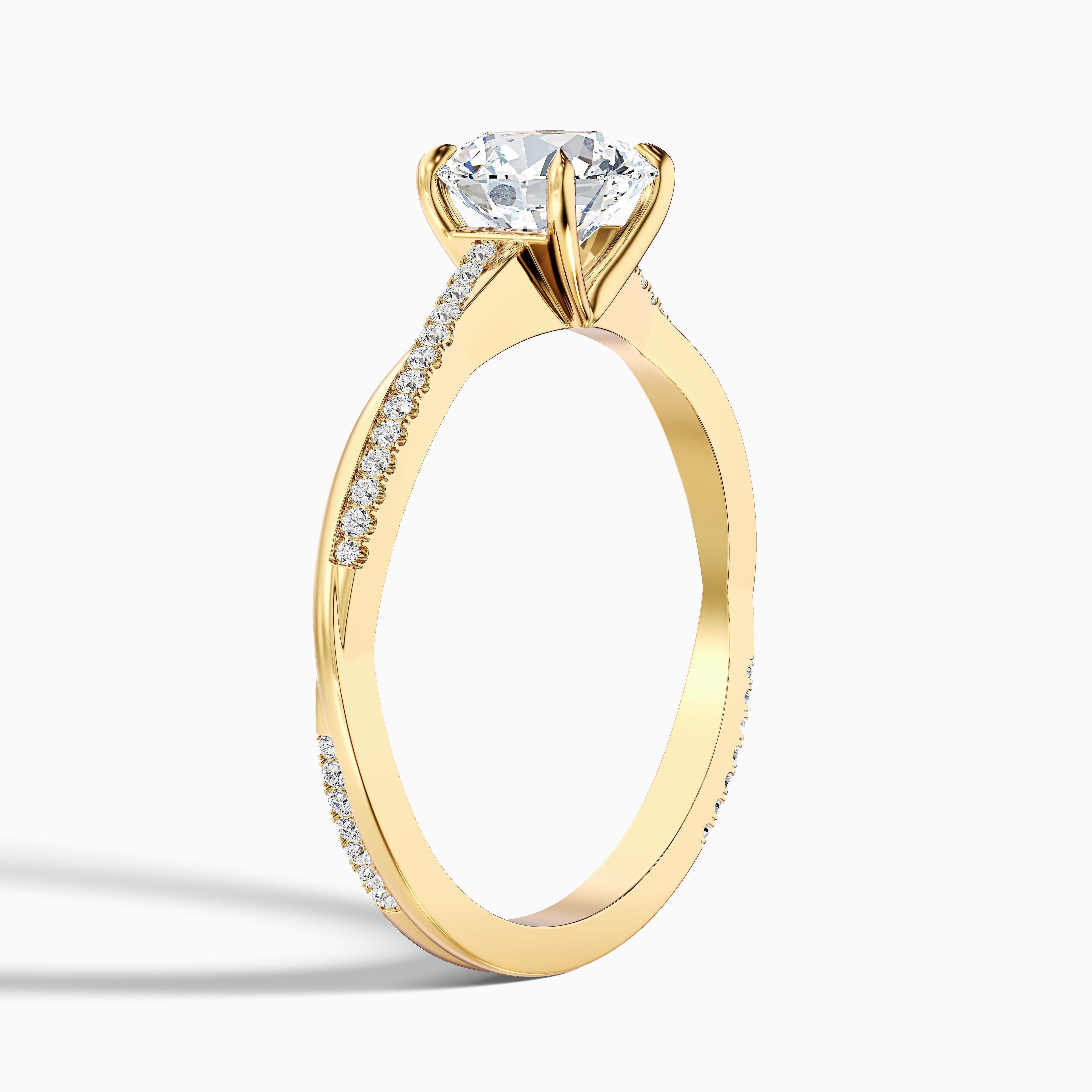Amy 2.5 Carat Round Cut Side Stone Twisted Pave Moissanite Diamond Ring in 14k White Gold
