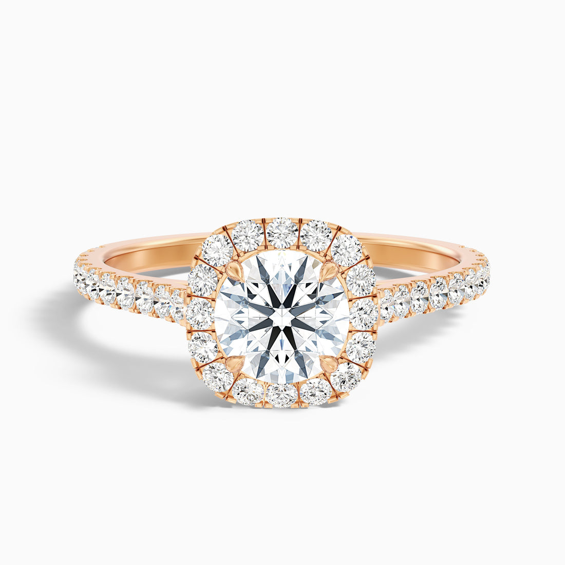 Nia 1 Carat Round Halo Pave Lab Grown Engagement Ring in 10k Rose Gold  DestGlow