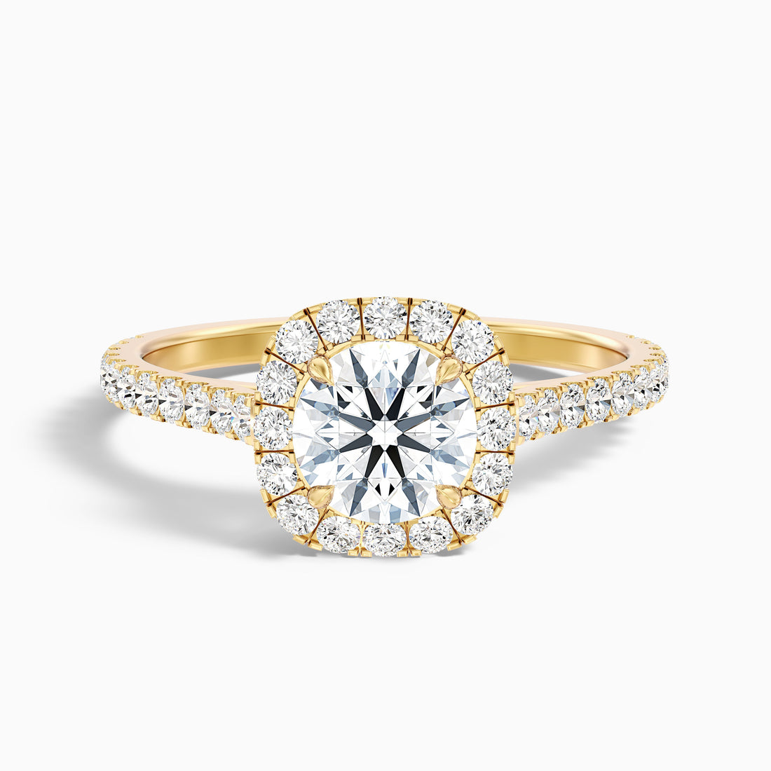 Nia 3.5 Carat Round Halo Pave Lab Grown Engagement Ring in 14k Yellow Gold  DestGlow