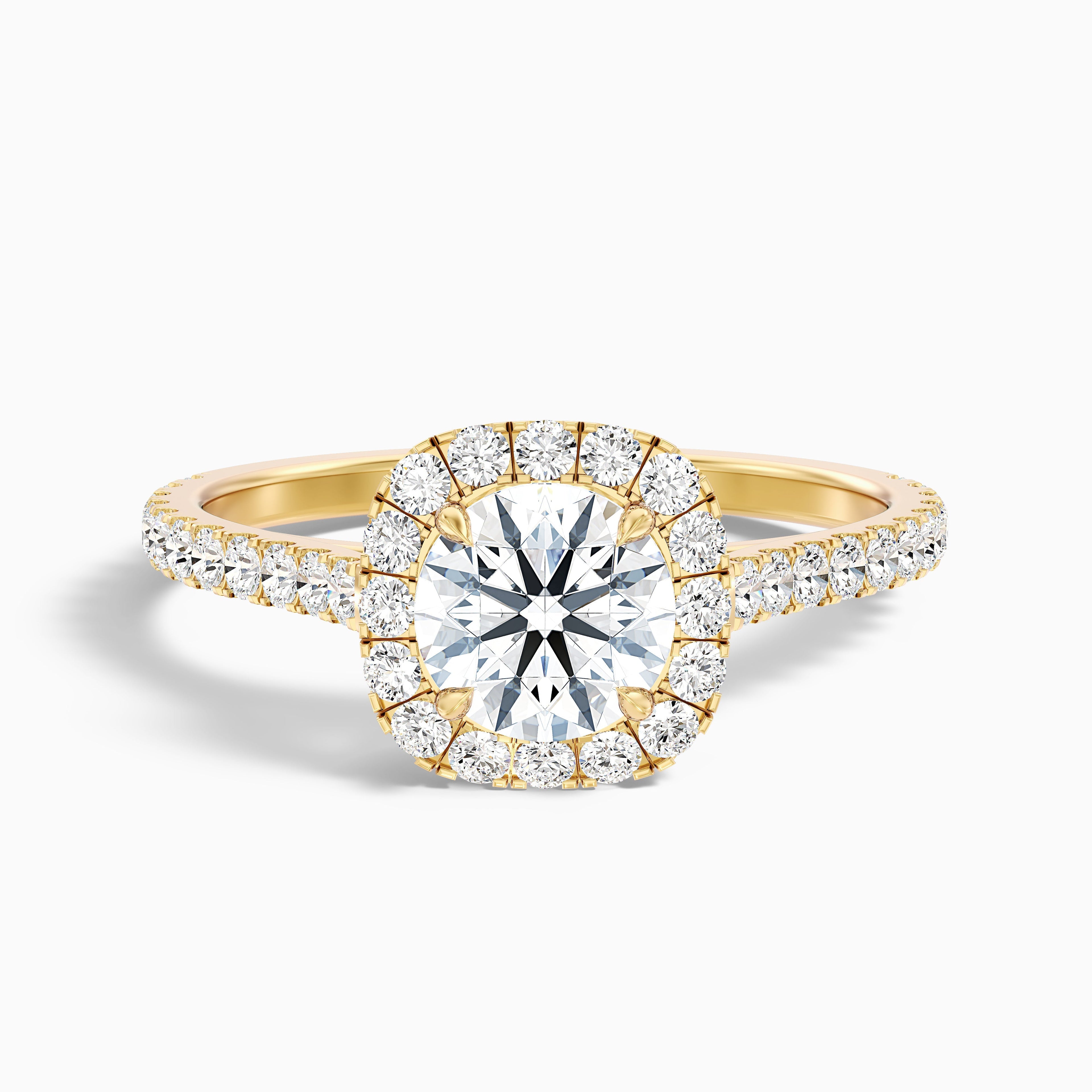 Nia 3.5 Carat Round Halo Pave Lab Grown Engagement Ring in 18k Yellow Gold  DestGlow