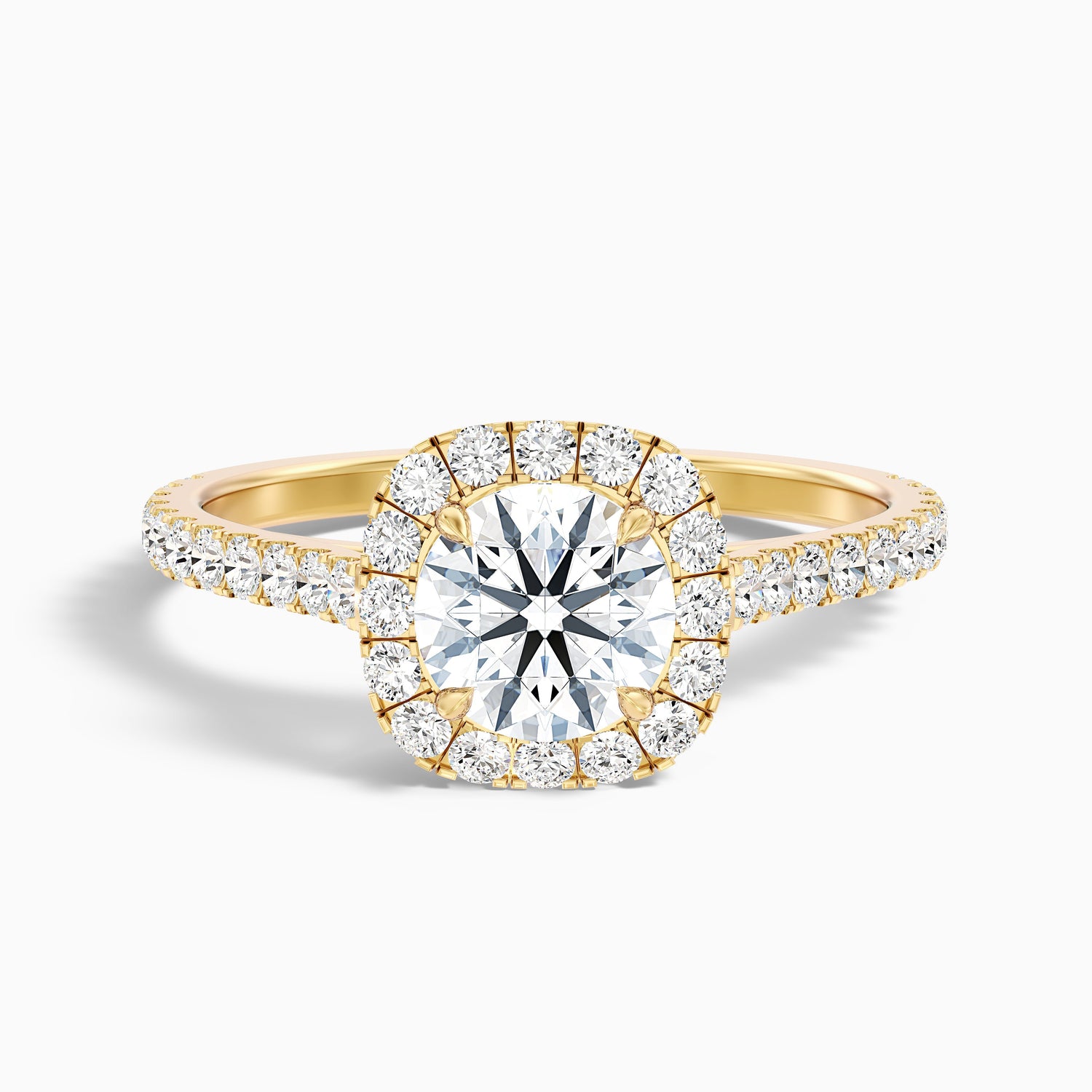 Nia 3.5 Carat Round Halo Pave Lab Grown Engagement Ring in 10k Yellow Gold