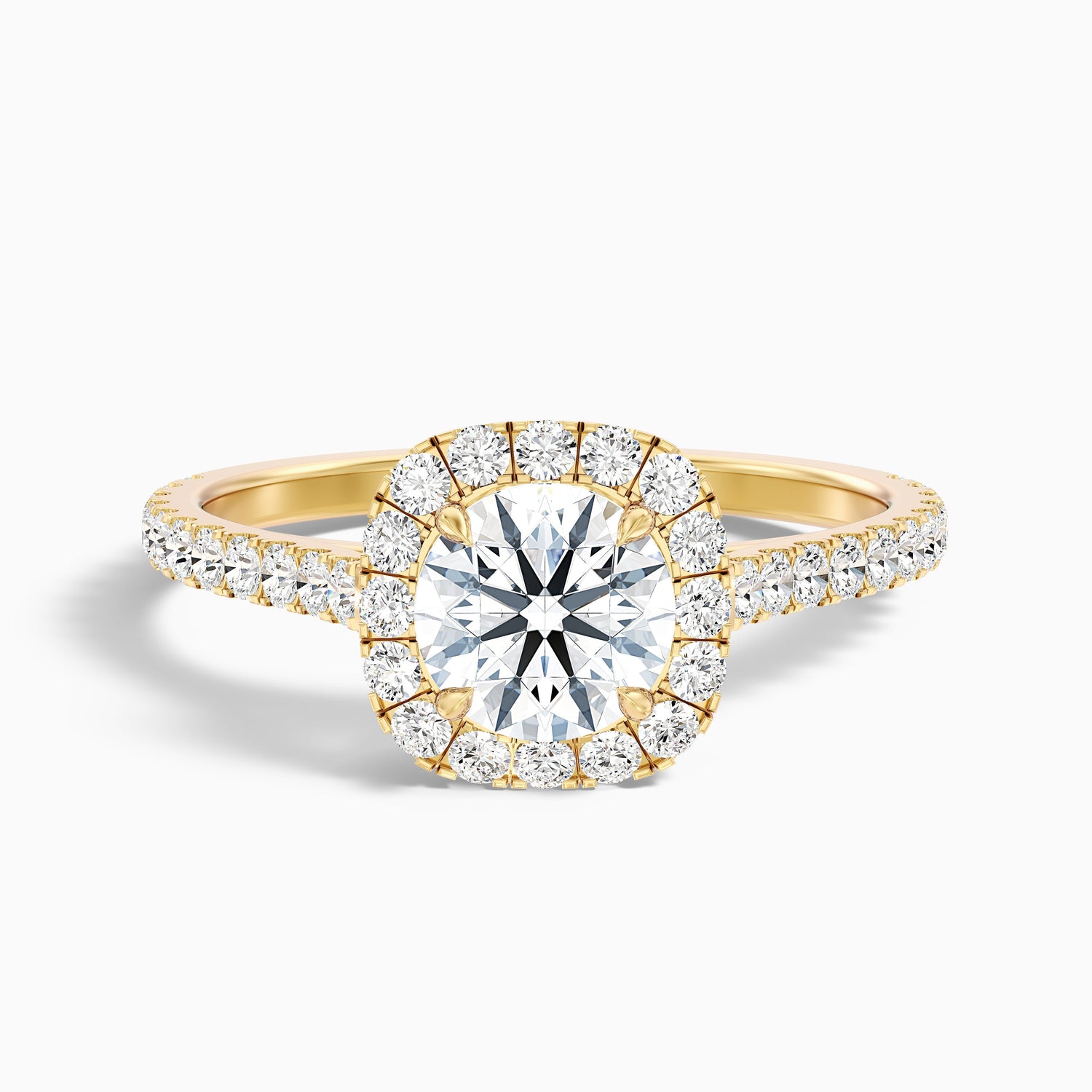 Anika 2 Carat Round Halo Pave Moissanite Diamond Ring in 10k Yellow Gold