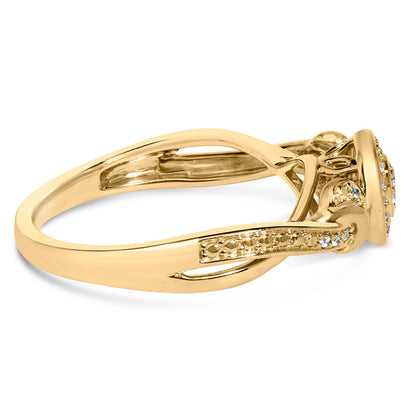 14K Yellow Gold Plated .925 Sterling Silver 1/10 Cttw Round-Cut Diamond Composite Halo Engagement Ring (I-J Color, I3 Clarity)- Size 7  DestGlow
