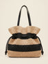 Crochet Woven Drawstring Shoulder Tote Bag by LINTICO