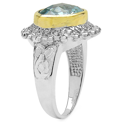 Two Tone Plated 5.01 Carat Genuine Blue Topaz &amp; White Topaz .925 Sterling Silver Ring by Bids.com