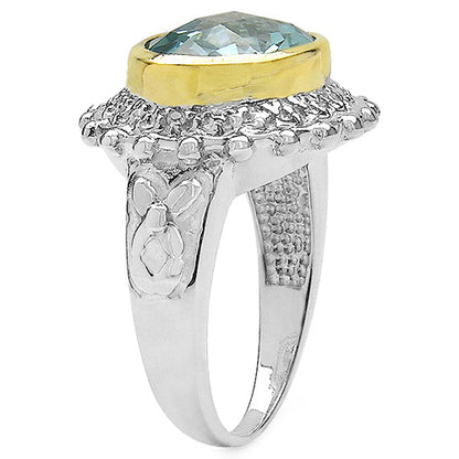 Two Tone Plated 5.01 Carat Genuine Blue Topaz &amp; White Topaz .925 Sterling Silver Ring by Bids.com