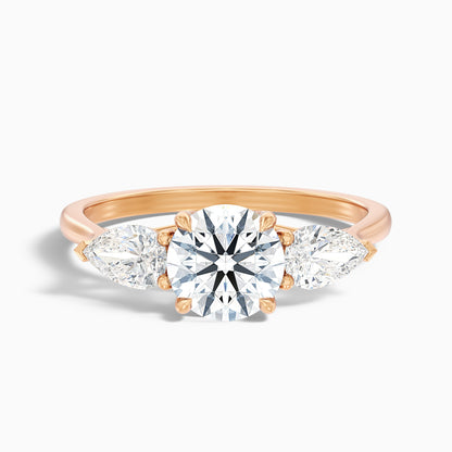 Olia 6 Carat Round 3 Stone Moissanite Diamond Ring With Pear Side Stone in 10k Rose Gold