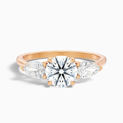 Amaya 4.5 Carat Round 3 Stone Moissanite Diamond Ring With Pear Side Stone in 925 Sterling Silver