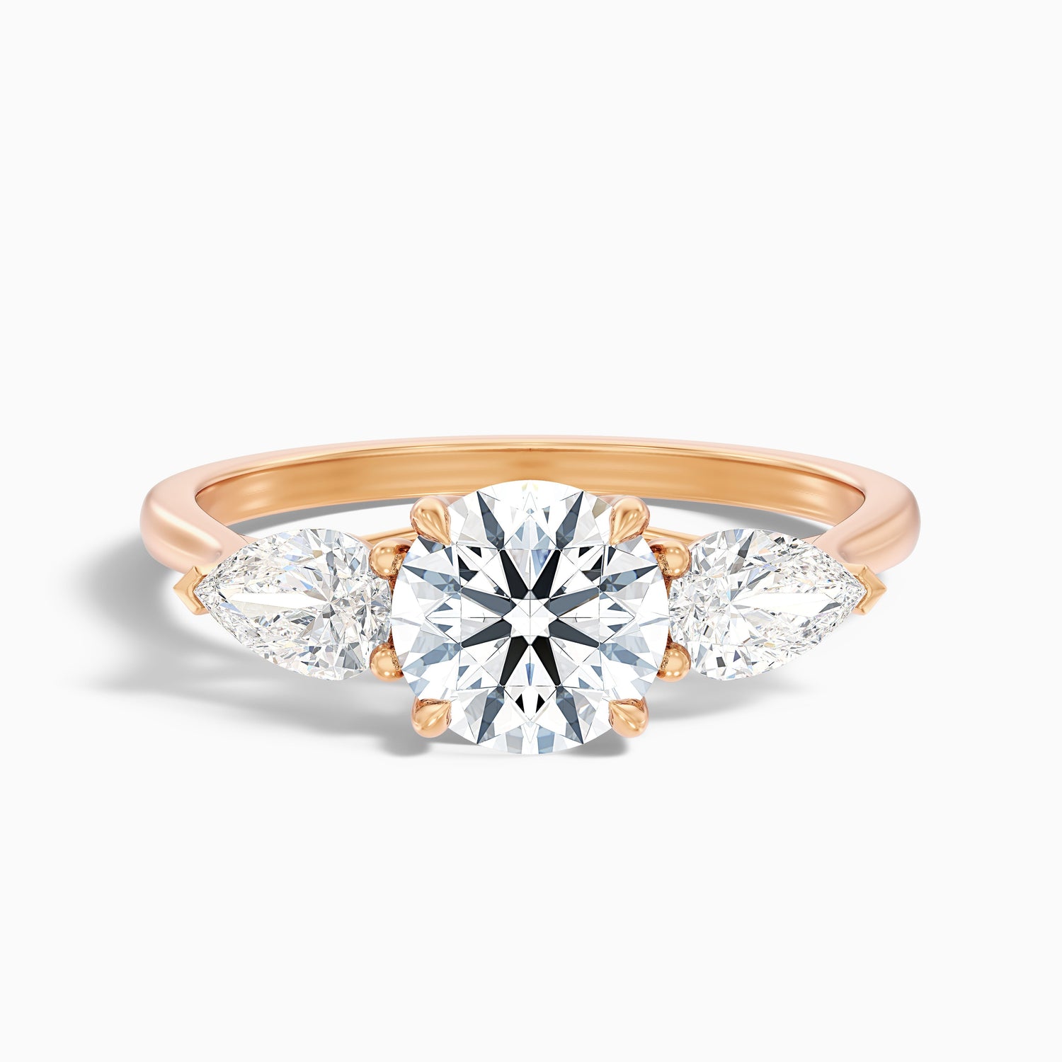 Amaya 2 Carat Round 3 Stone Moissanite Diamond Ring With Pear Side Stone in Platinum
