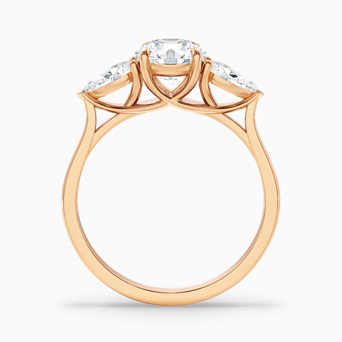 Kai 4 Carat Round 3 Stone Lab Grown Engagement Ring With Pear Side Stone in 18k Rose Gold  DestGlow