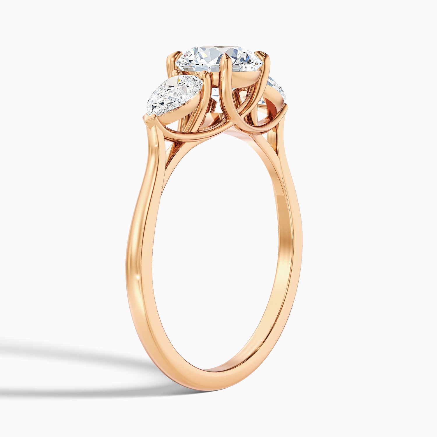 Amaya 4 Carat Round 3 Stone Moissanite Diamond Ring With Pear Side Stone in 14k Rose Gold  DestGlow