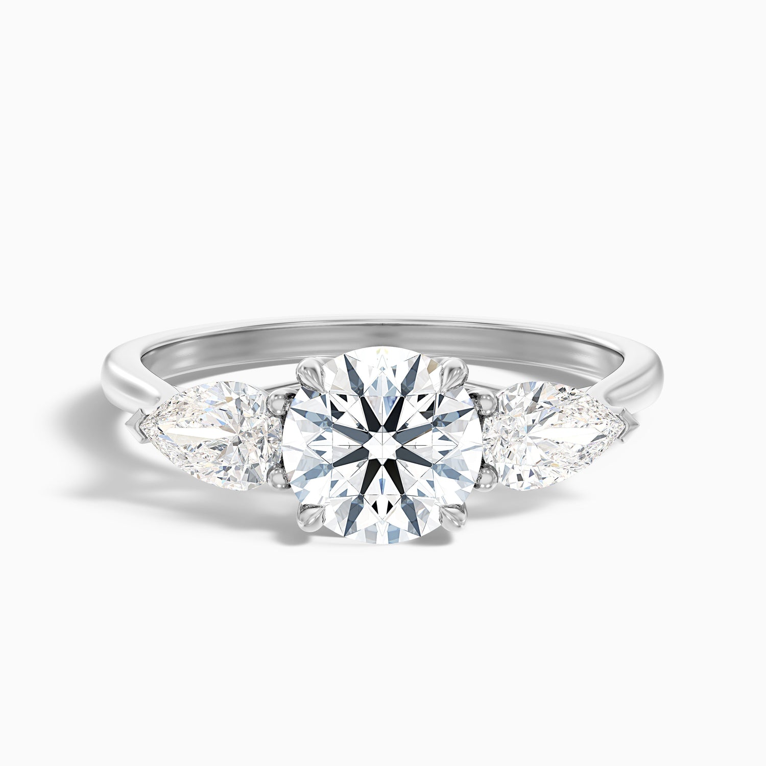 Olia 10 Carat Round 3 Stone Moissanite Diamond Ring With Pear Side Stone in 14k White Gold