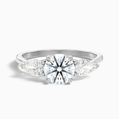 Olia 10 Carat Round 3 Stone Moissanite Diamond Ring With Pear Side Stone in 14k White Gold