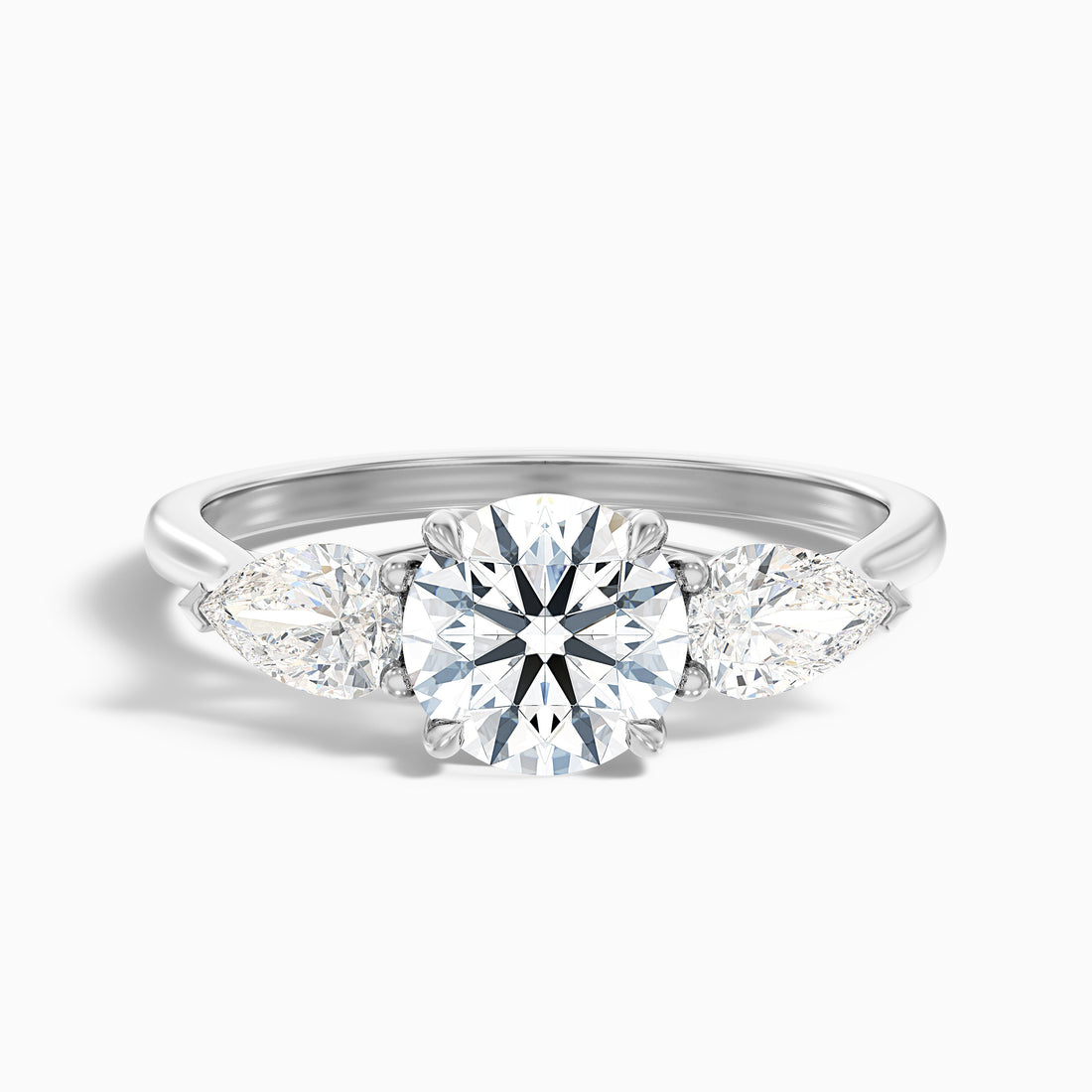 Kai 1 Carat Round 3 Stone Lab Grown Engagement Ring With Pear Side Stone in 18k White Gold  DestGlow