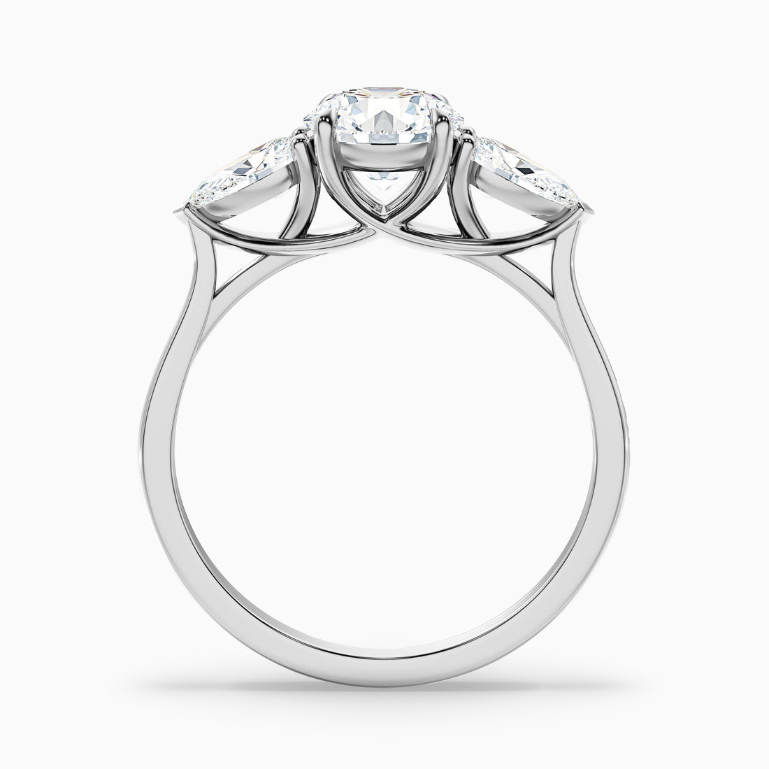 Amaya 3.5 Carat Round 3 Stone Moissanite Diamond Ring With Pear Side Stone in 925 Sterling Silver  DestGlow