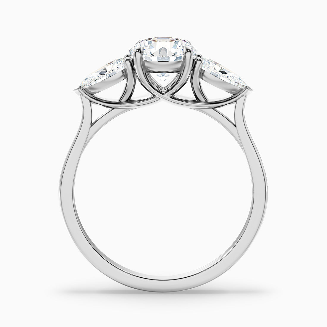 Kai 5 Carat Round 3 Stone Lab Grown Engagement Ring With Pear Side Stone in 18k White Gold  DestGlow