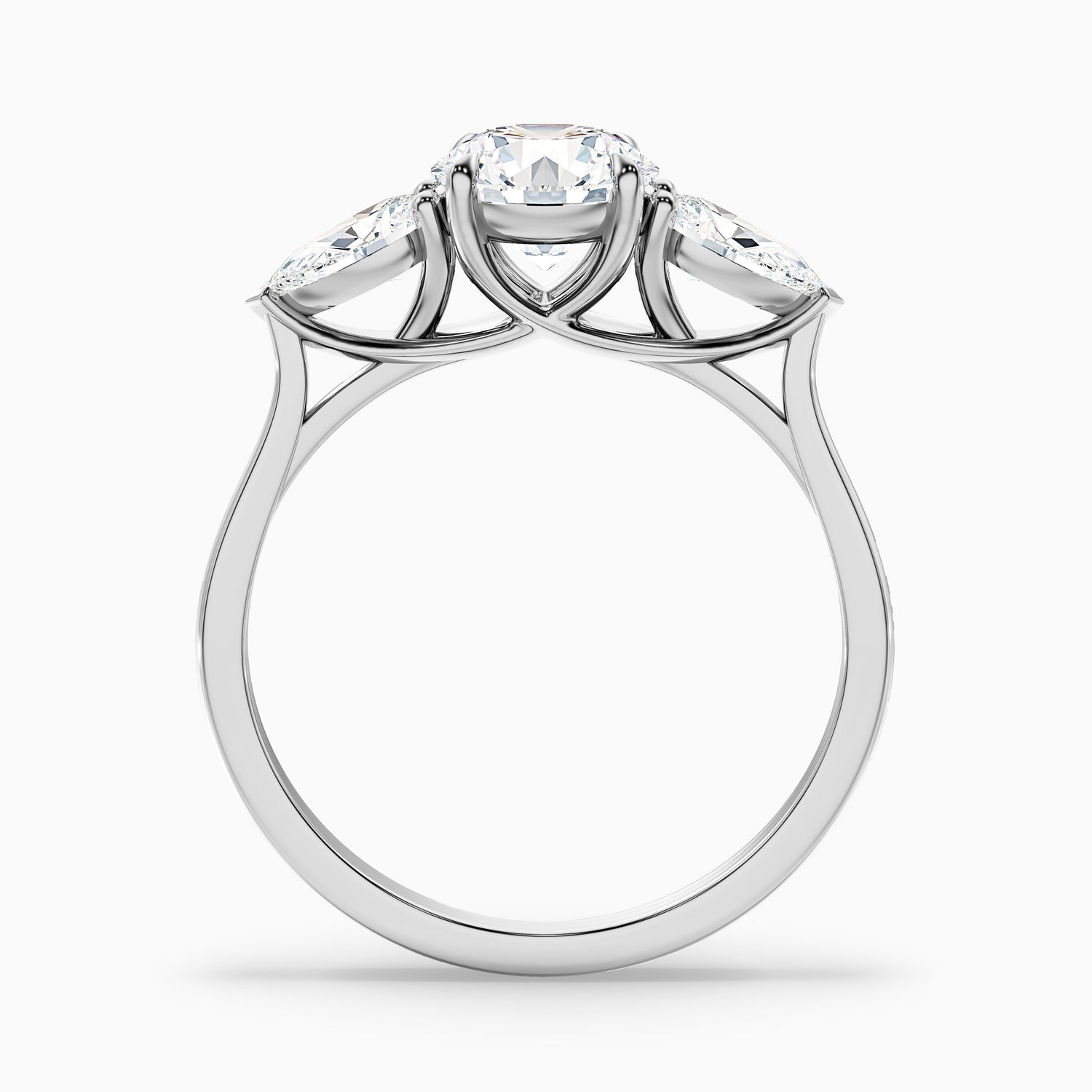 Amaya 1 Carat Round 3 Stone Moissanite Diamond Ring With Pear Side Stone in 18k White Gold  DestGlow