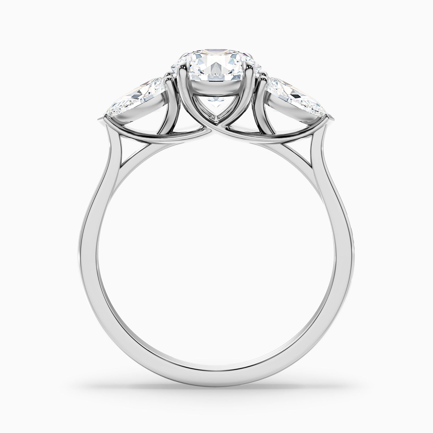 Amaya 4.5 Carat Round 3 Stone Moissanite Diamond Ring With Pear Side Stone in 10k Rose Gold