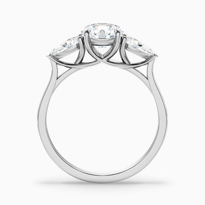 Amaya 4.5 Carat Round 3 Stone Moissanite Diamond Ring With Pear Side Stone in 10k Rose Gold
