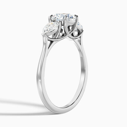 Kai 2 Carat Round 3 Stone Lab Grown Engagement Ring With Pear Side Stone in 925 Sterling Silver