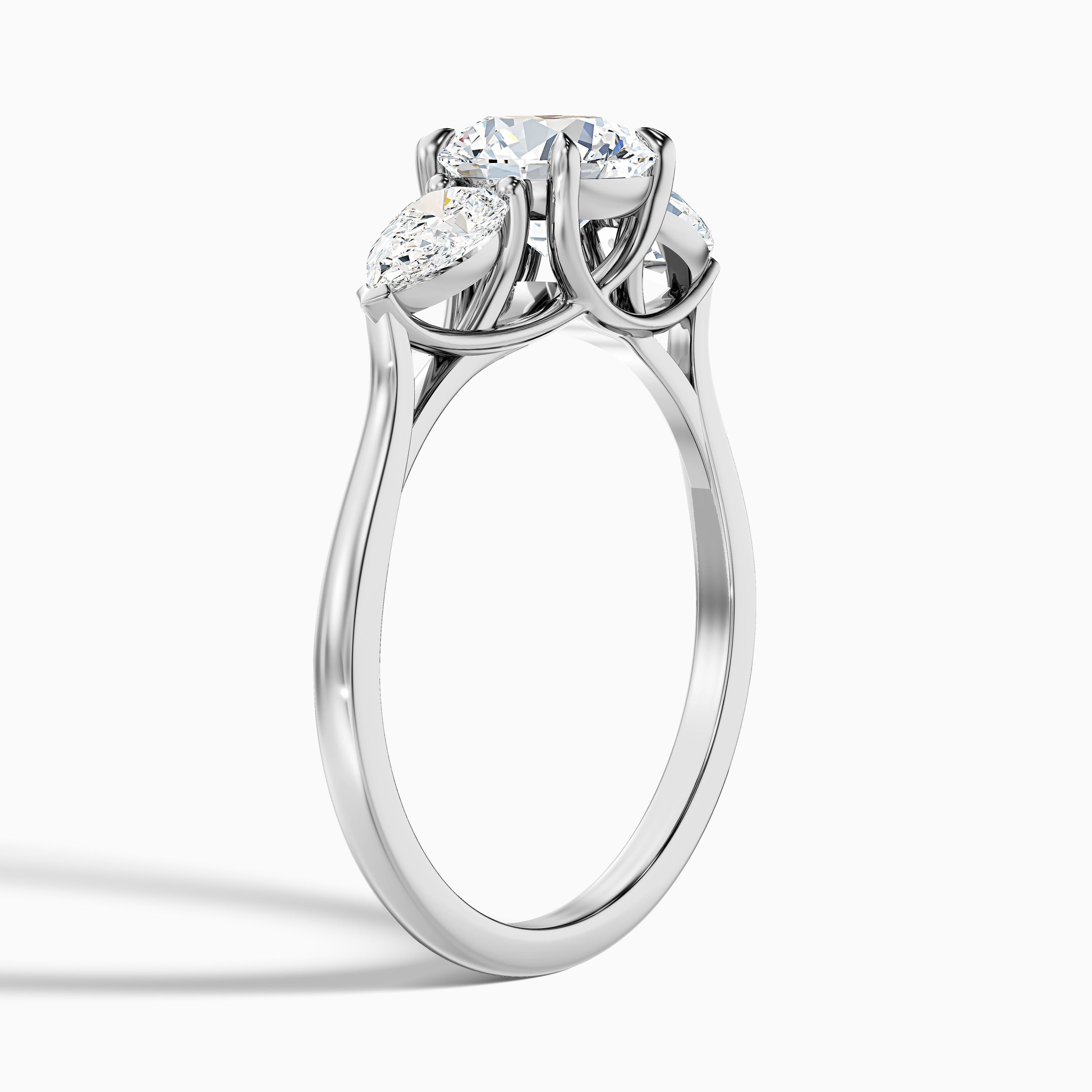 Olia 8 Carat Round 3 Stone Moissanite Diamond Ring With Pear Side Stone in 925 Sterling Silver