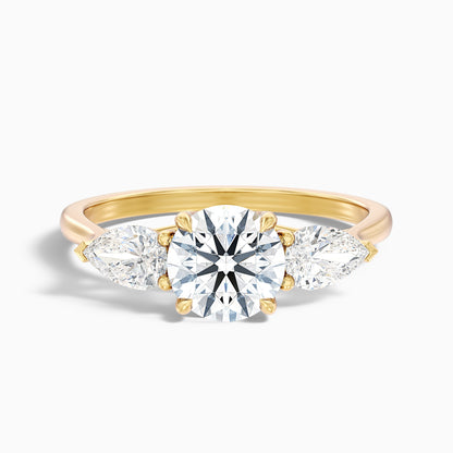 Amaya 1 Carat Round 3 Stone Moissanite Diamond Ring With Pear Side Stone in 10k White Gold