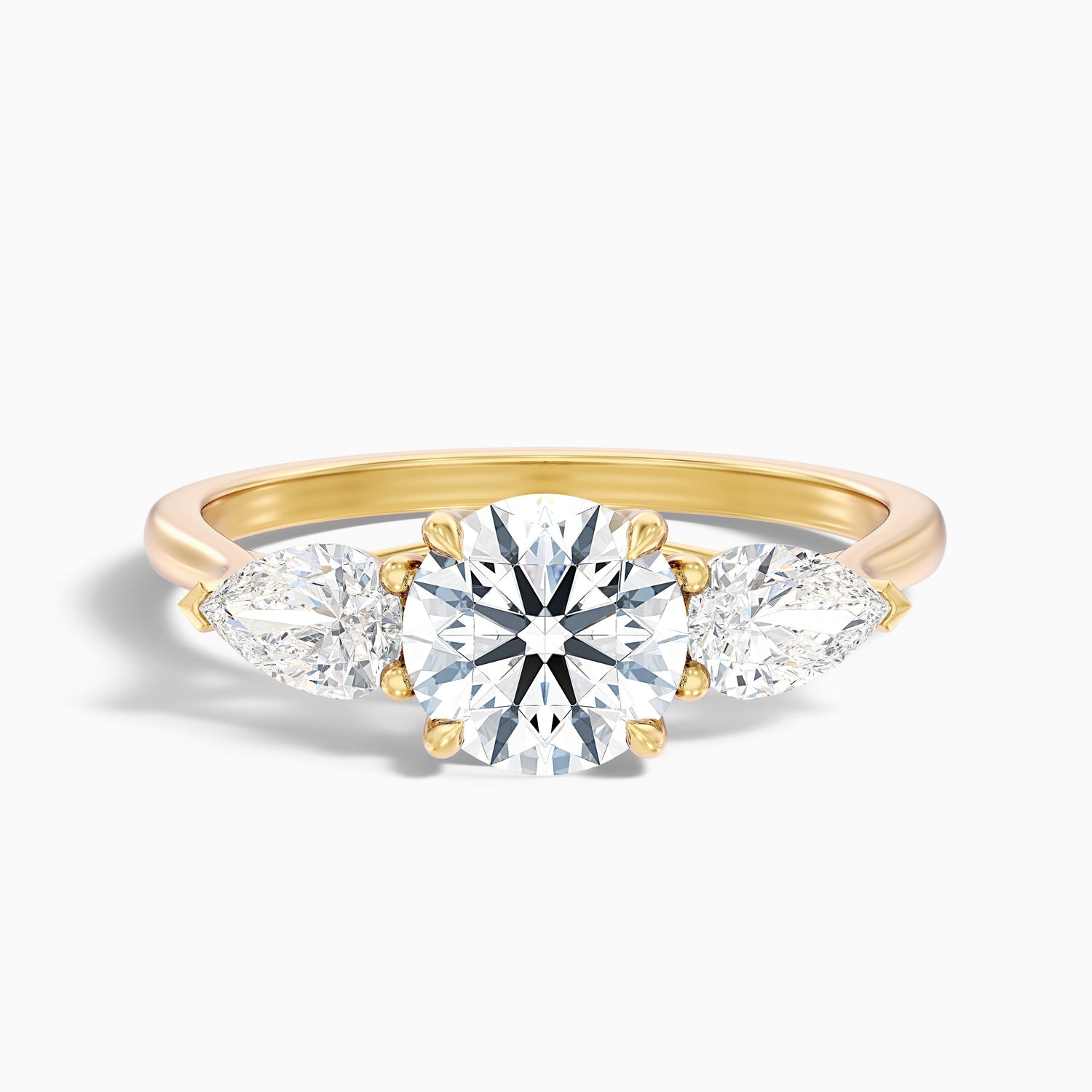 Amaya 3.5 Carat Round 3 Stone Moissanite Diamond Ring With Pear Side Stone in 18k Rose Gold  DestGlow