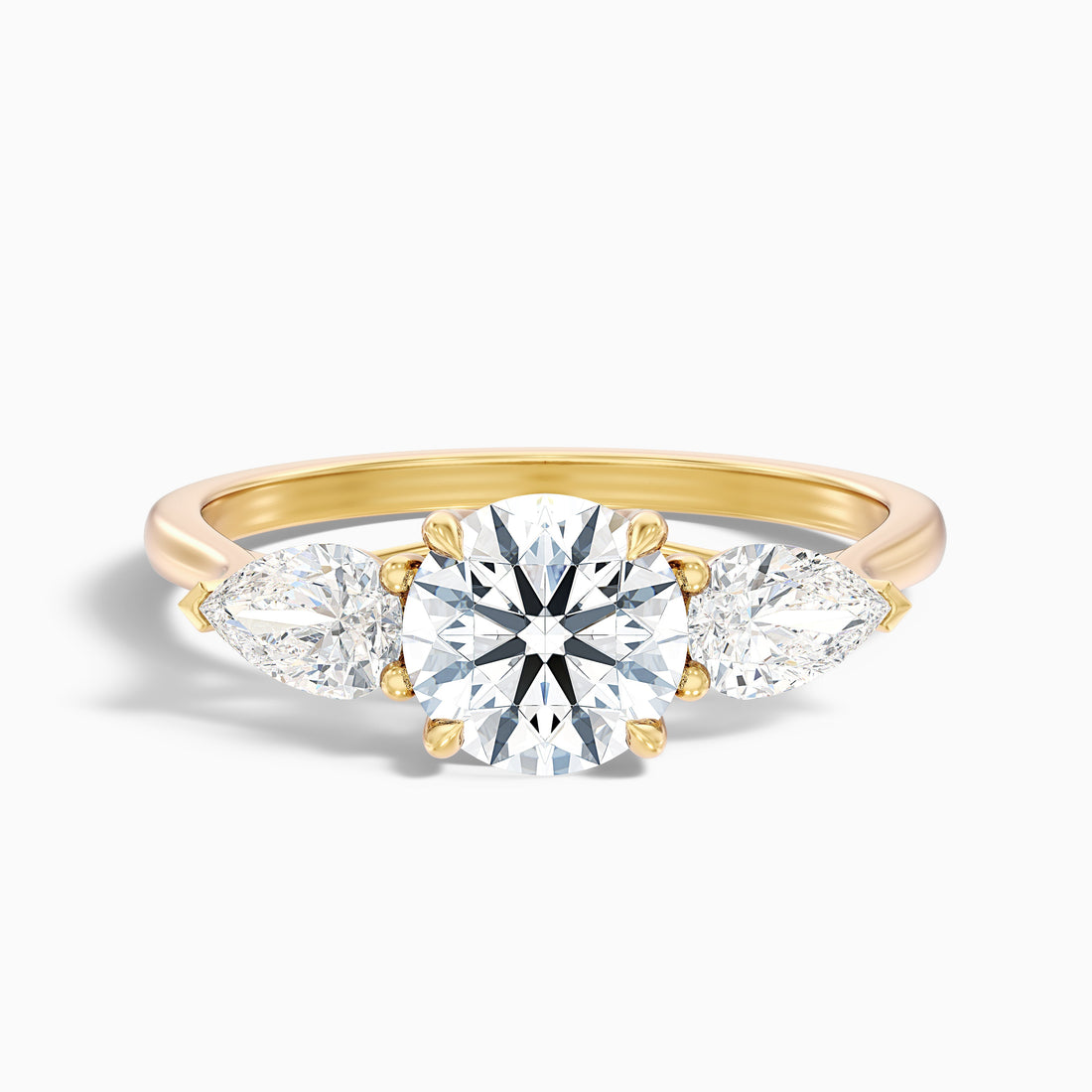 Kai 2 Carat Round 3 Stone Lab Grown Engagement Ring With Pear Side Stone in 14k Yellow Gold  DestGlow