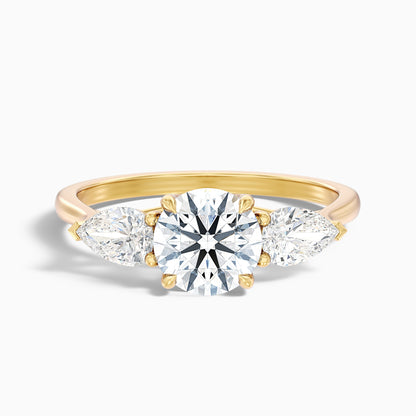 Kai 1.5 Carat Round 3 Stone Lab Grown Engagement Ring With Pear Side Stone in 925 Sterling Silver