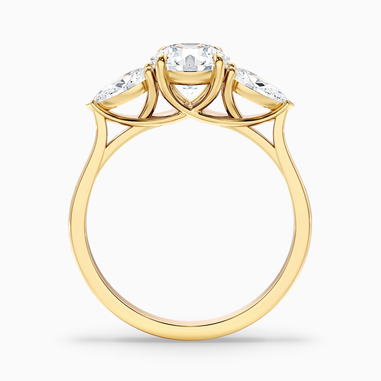 Amaya 4 Carat Round 3 Stone Moissanite Diamond Ring With Pear Side Stone in 14k Rose Gold  DestGlow