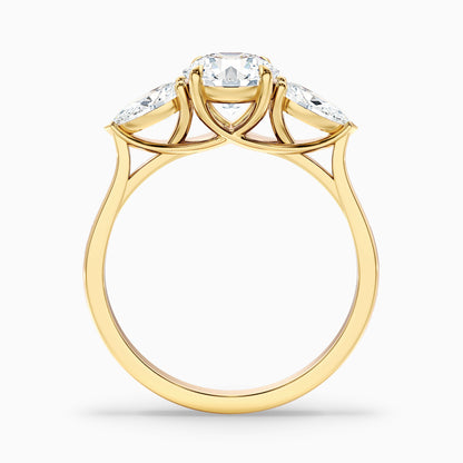 Amaya 1.5 Carat Round 3 Stone Moissanite Diamond Ring With Pear Side Stone in 925 Sterling Silver