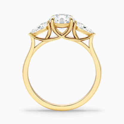 Amaya 5.5 Carat Round 3 Stone Moissanite Diamond Ring With Pear Side Stone in 10k Rose Gold