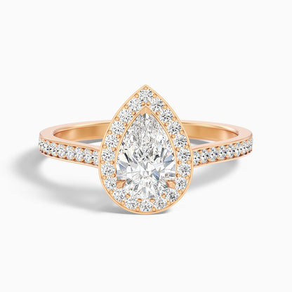 Elena 2.5 Carat Pear Halo Pave Moissanite Diamond Ring in 18k Yellow Gold  DestGlow