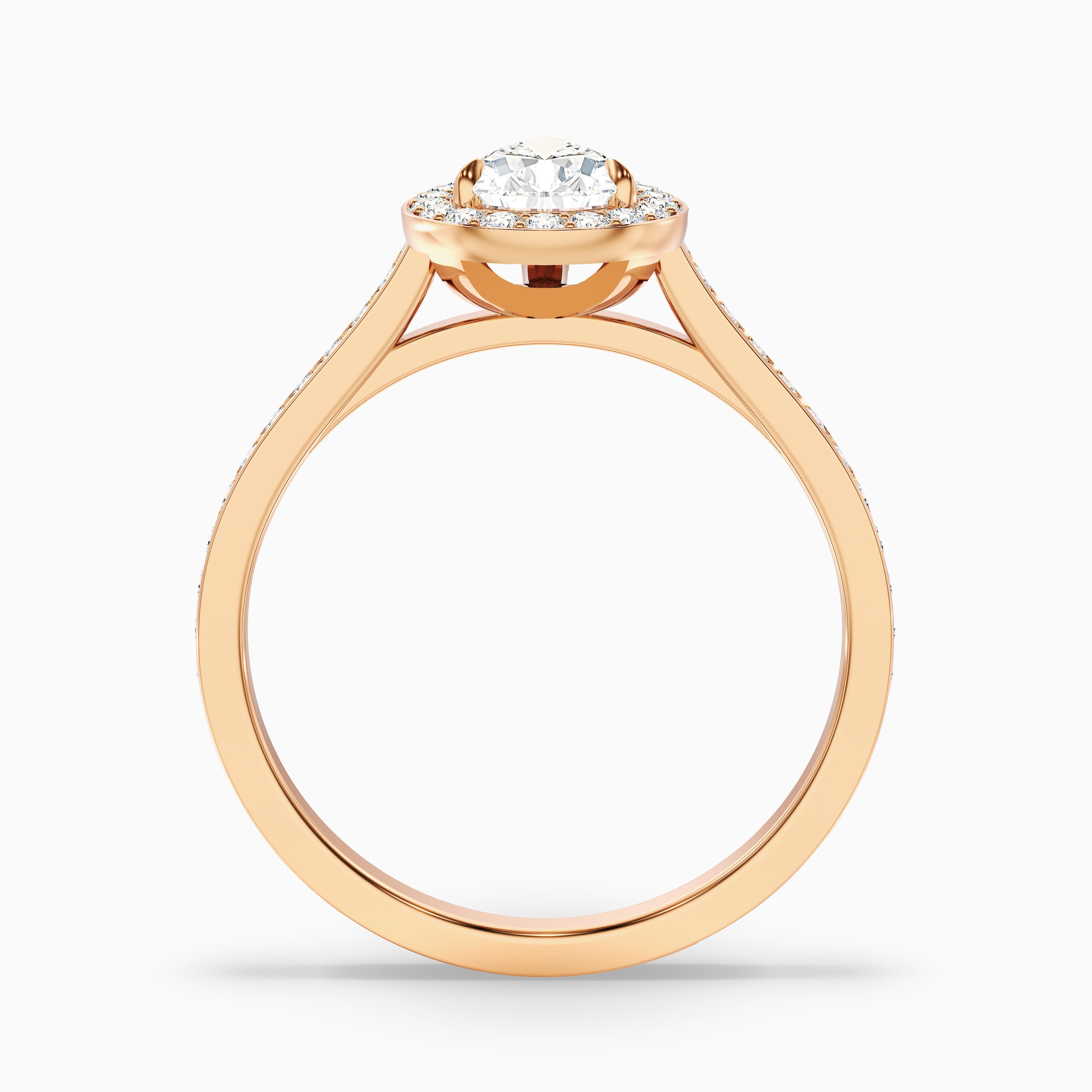 Lora 8 Carat Pear Halo Pave Moissanite Engagement Ring in 14k Rose Gold