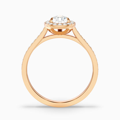 Elena 3.5 Carat Pear Halo Pave Moissanite Diamond Ring in 14k Rose Gold
